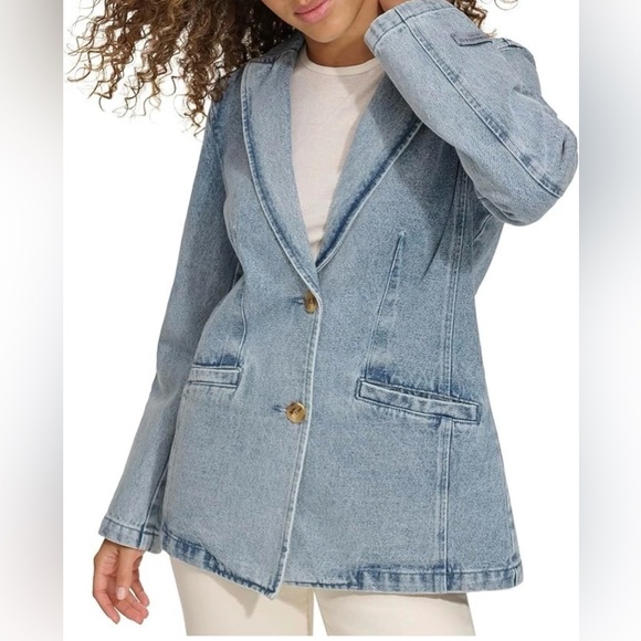 VTG Levi's Denim Blazer SZ L tailored denim jacket structured light wash casual - Picture 2 of 11